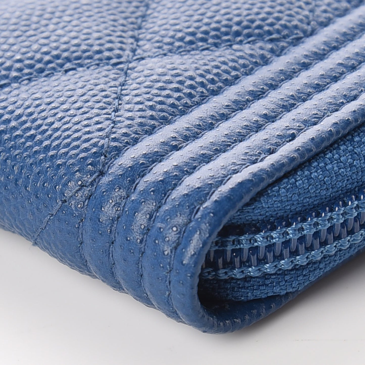 Caviar Quilted Boy Zip Around Coin Purse Wallet Dark Blue