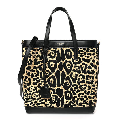 Saint Laurent Raffia Calfskin Leopard Print Toy Shopping Tote Natural Black 1 of 9