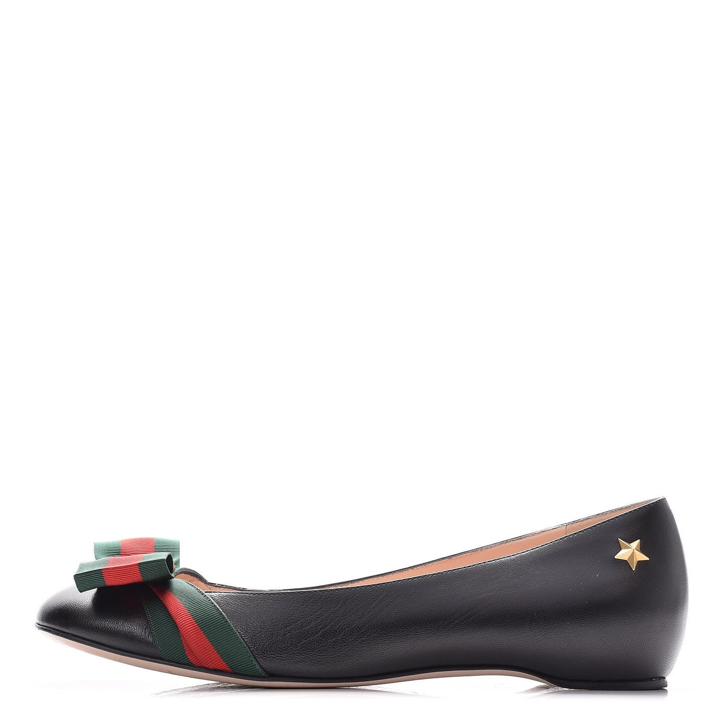 Calfskin Web Bow Ballerina Flats 38 Black