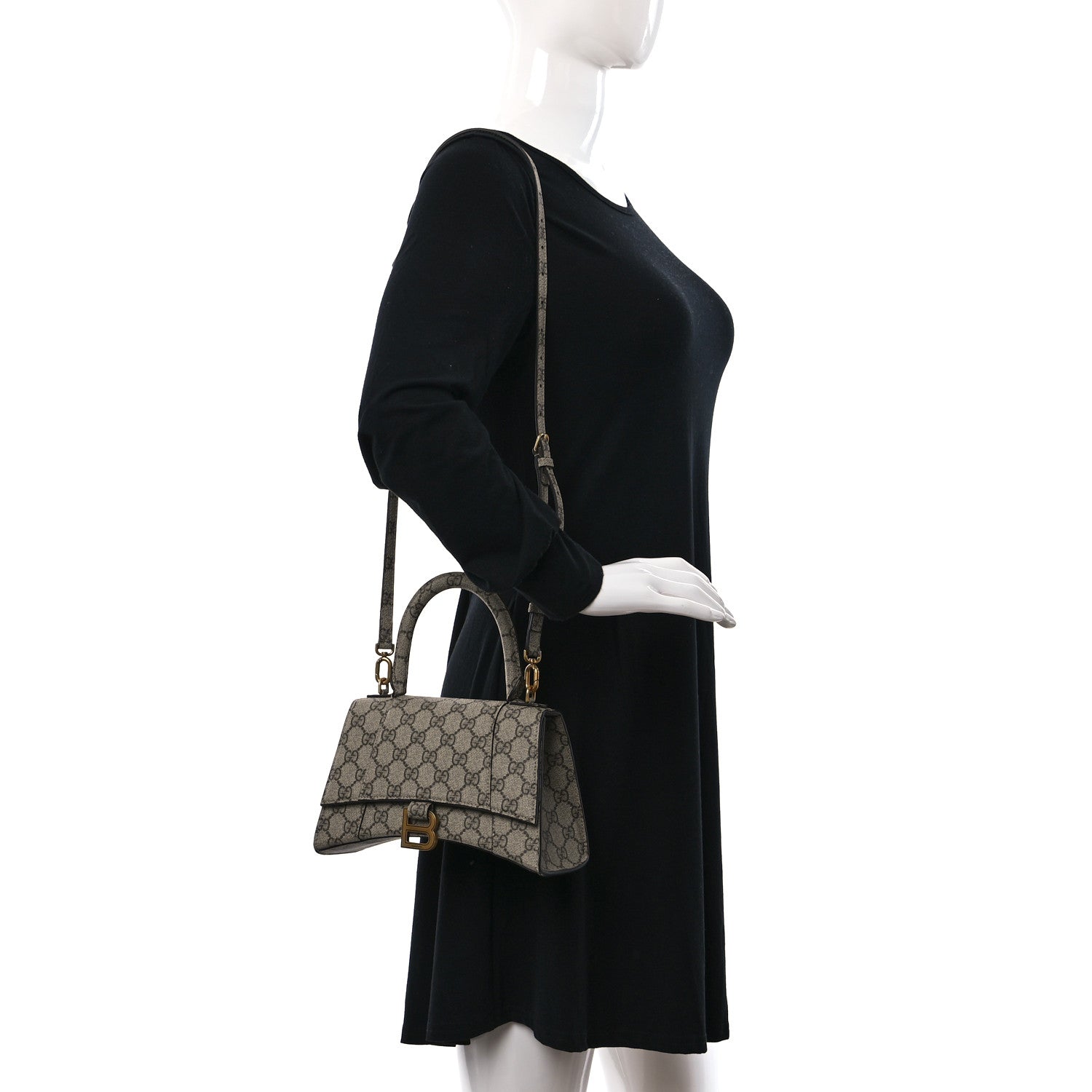 Balenciaga X GUCCI GG Supreme Monogram Small Hourglass Top Handle Bag Beige Ebony 2 of 11