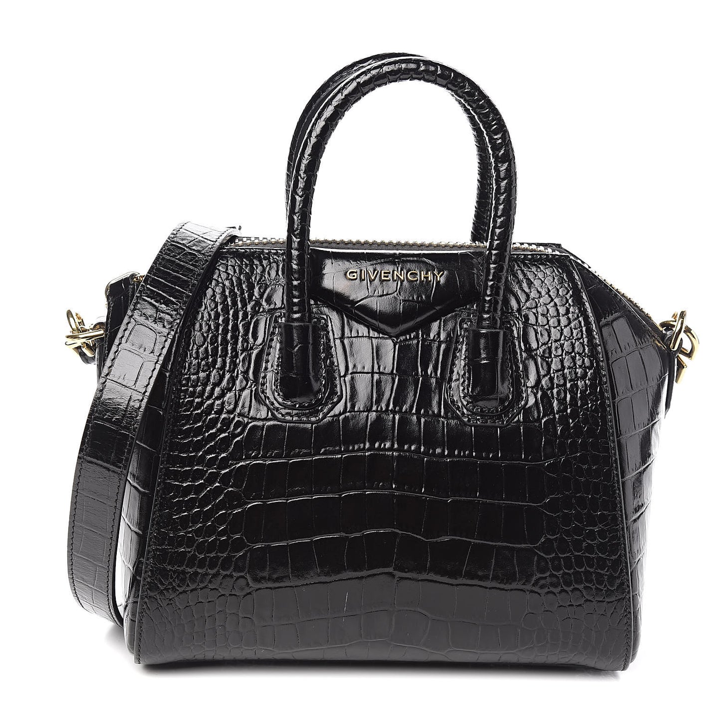 Calfskin Crocodile Embossed Mini Antigona Black