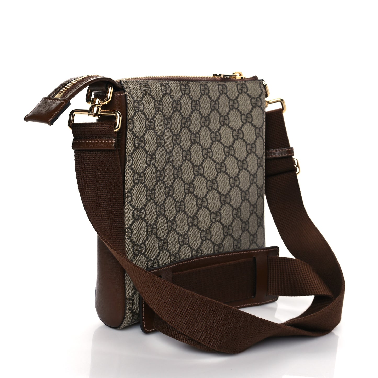 GG Supreme Monogram Azalea Calfskin Retro Interlocking G Flat Messenger Bag Beige Ebony Brown Sugar