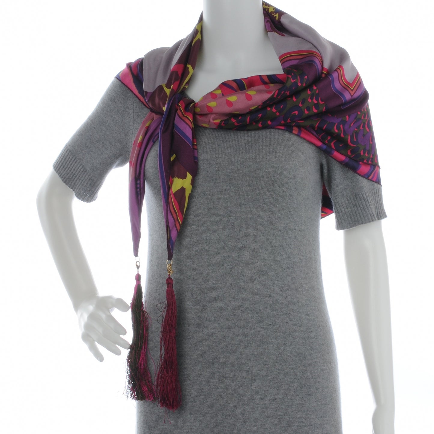 Silk Leopard Giraffe Pompons Square Scarf