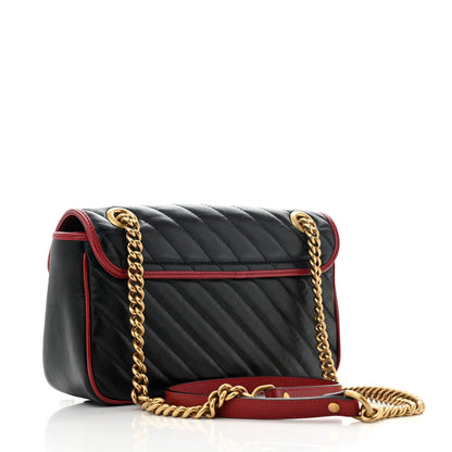 Gucci Vintage Effect Calfskin Matelasse Diagonal Small Torchon GG Marmont Shoulder Bag Black Romantic Cherry 3 of 10