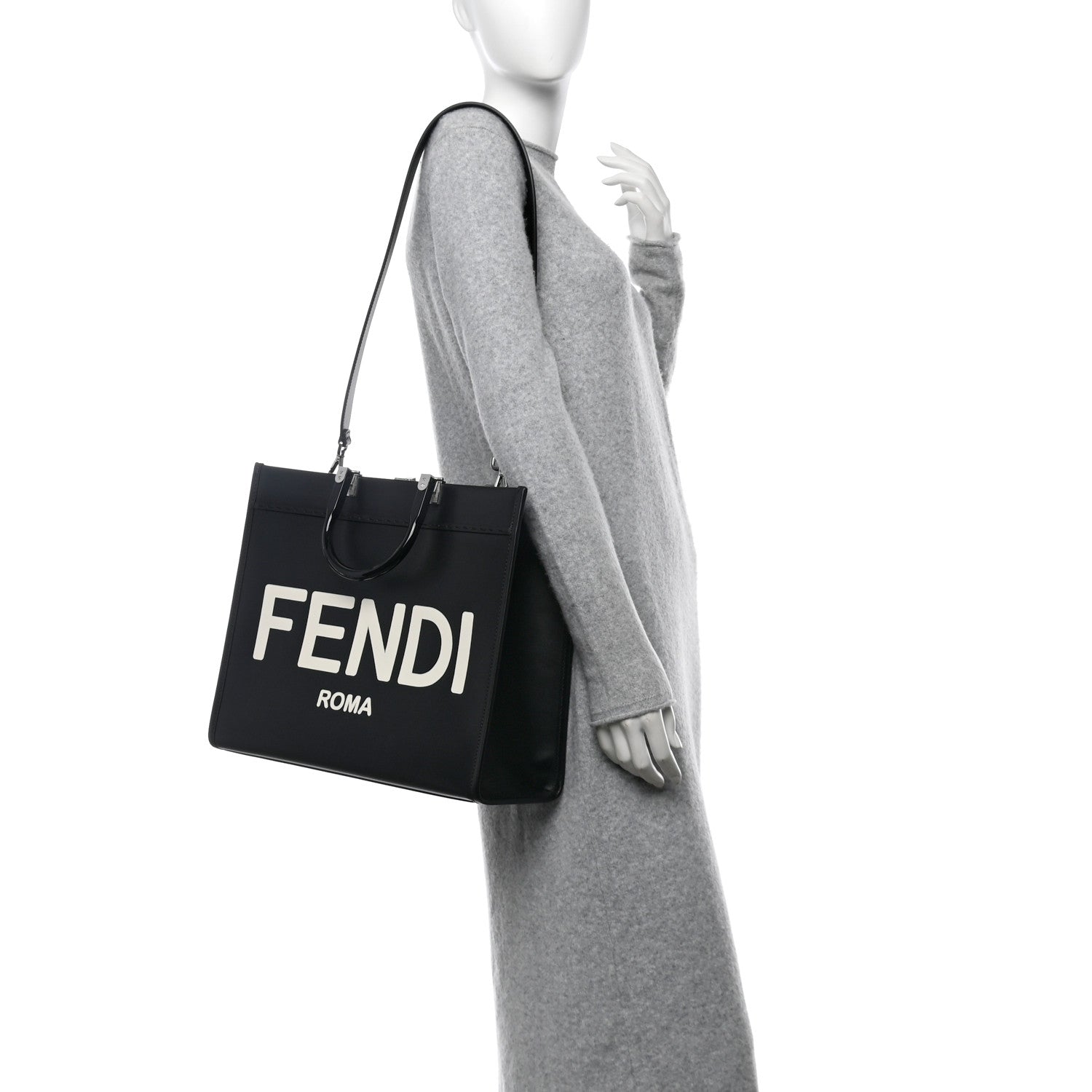 Fendi Vitello King Plexiglass Medium Fendi Sunshine Shopper Tote Black White 2 of 10