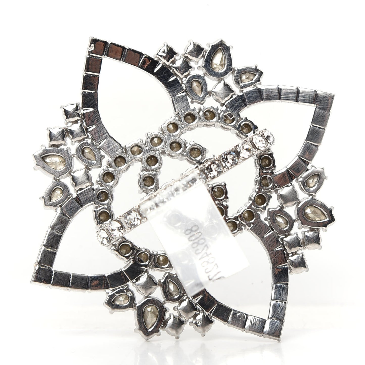 Metal Crystal Interlocking G Flower Ring S Silver