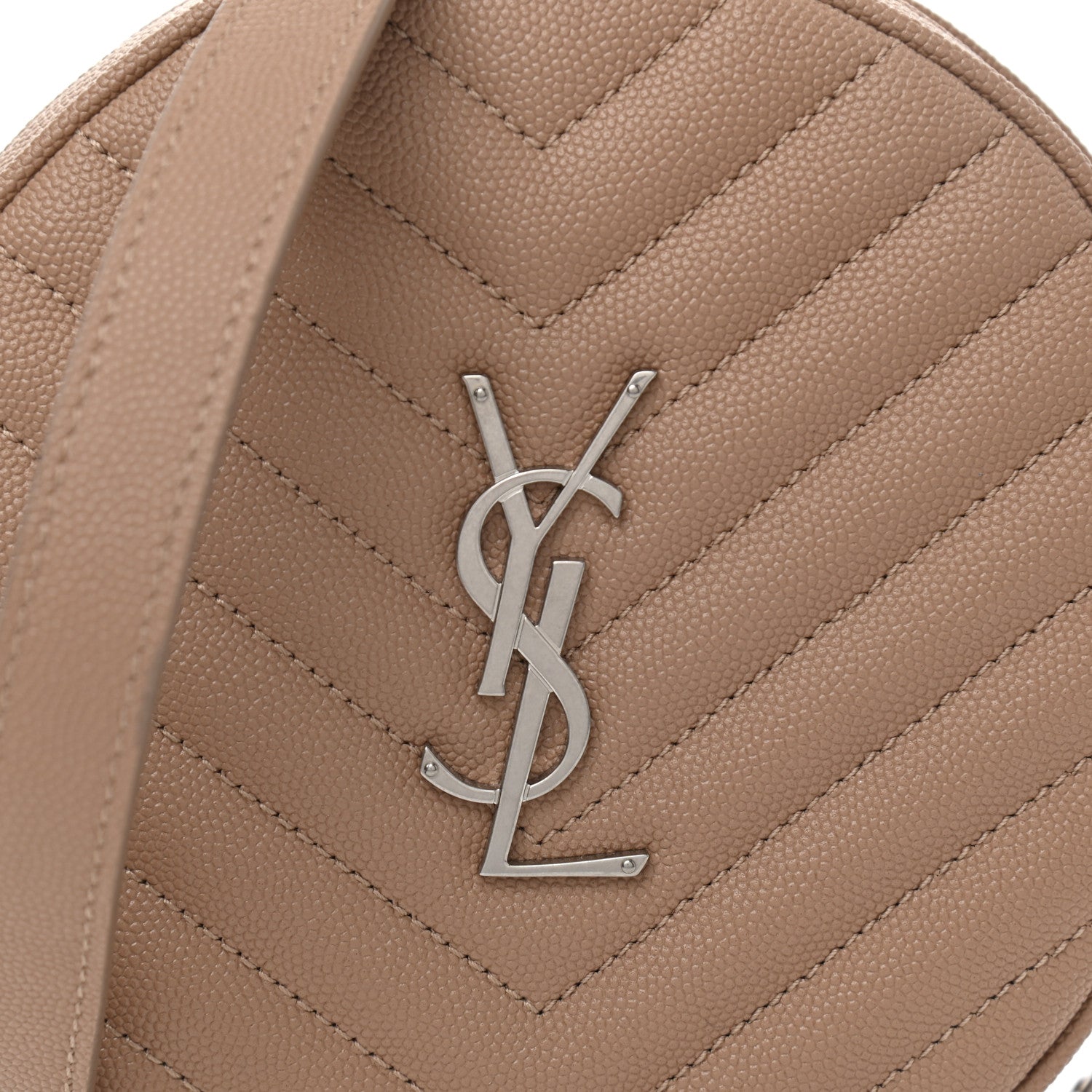 Saint Laurent Grain De Poudre Matelasse Chevron Quilted Round Vinyle Camera Bag Gold Sand 8 of 8