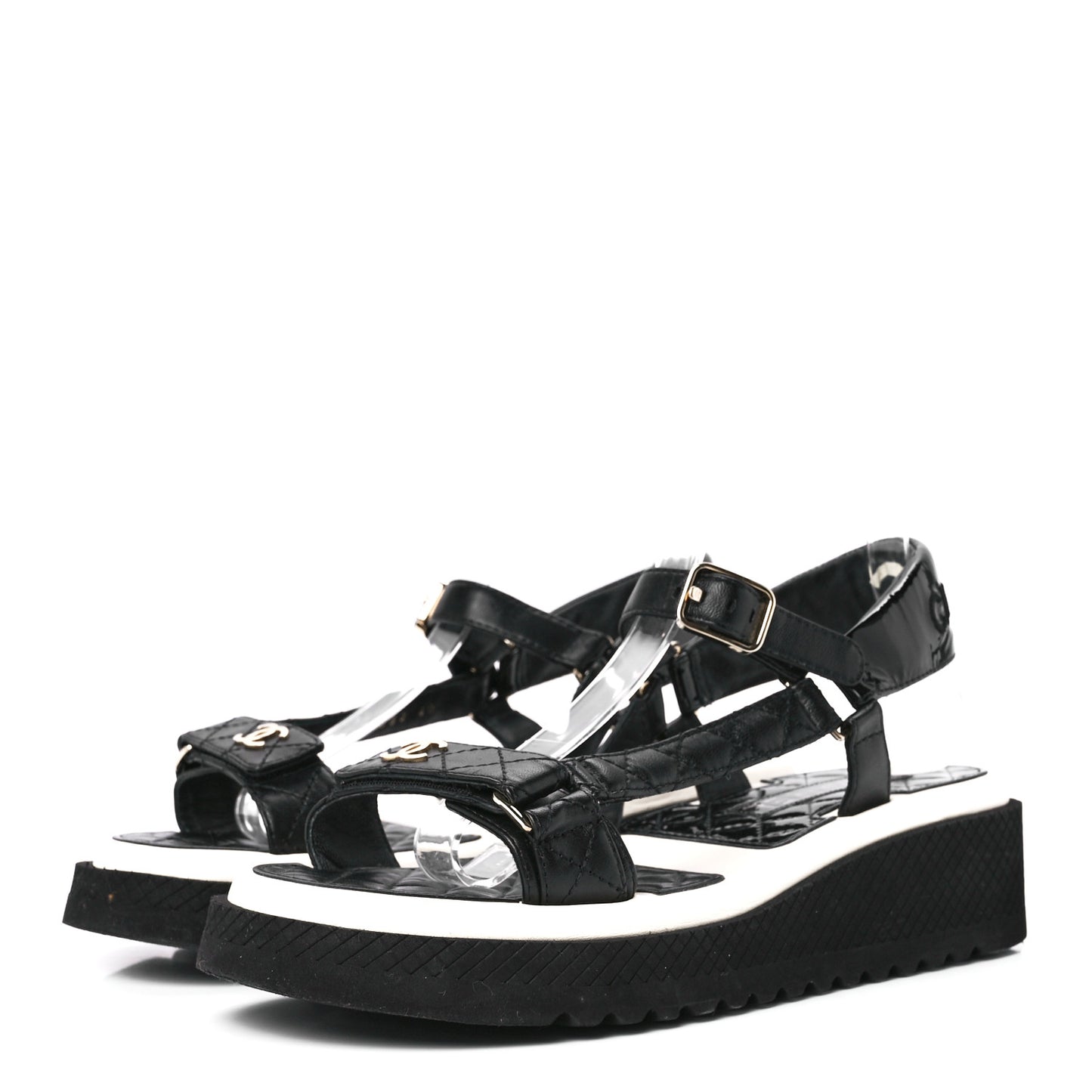 Lambskin Logo Platform Sandals 40 Black White