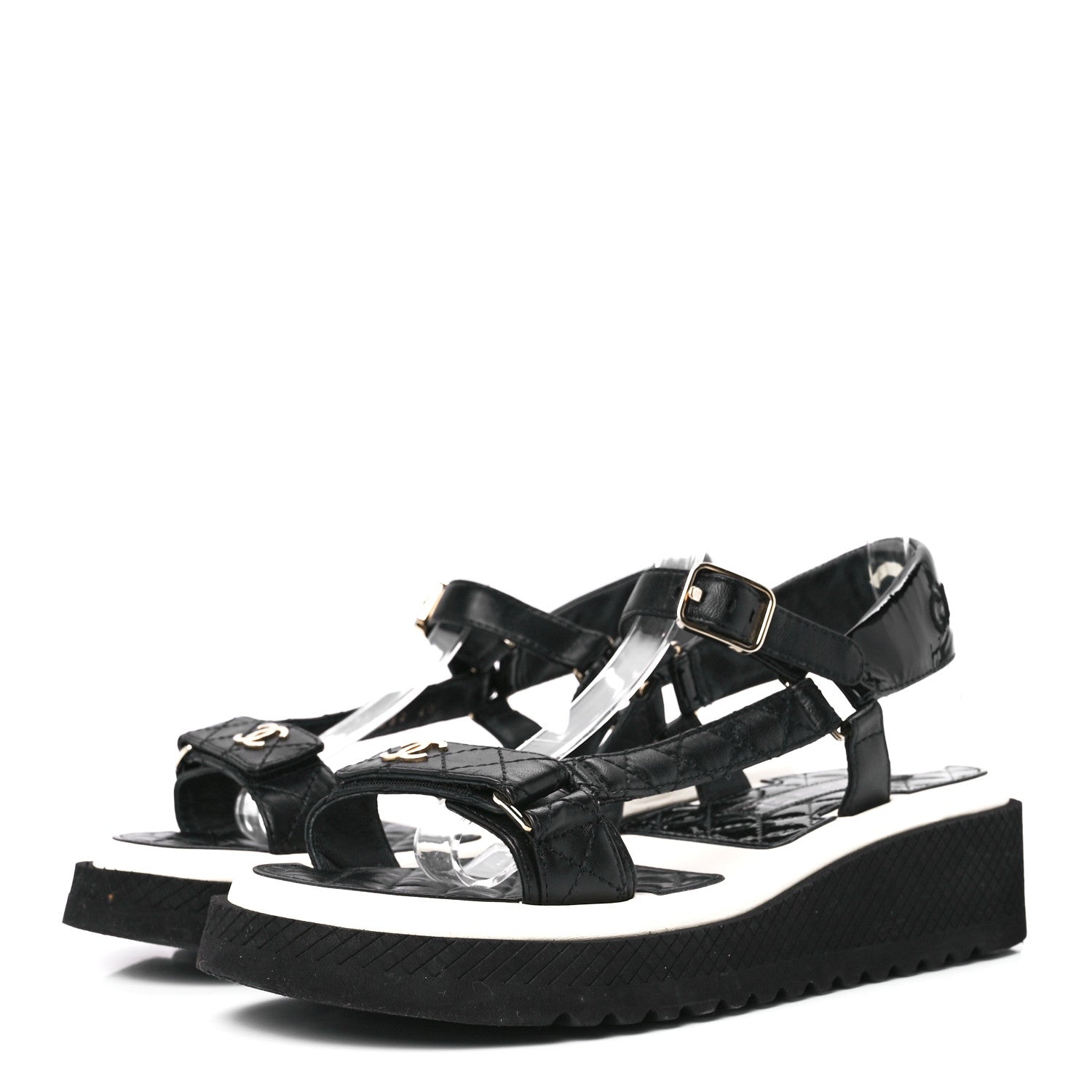 Chanel Lambskin Logo Platform Sandals 40 Black White 3 of 9