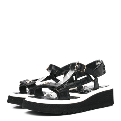 Chanel Lambskin Logo Platform Sandals 40 Black White 3 of 9