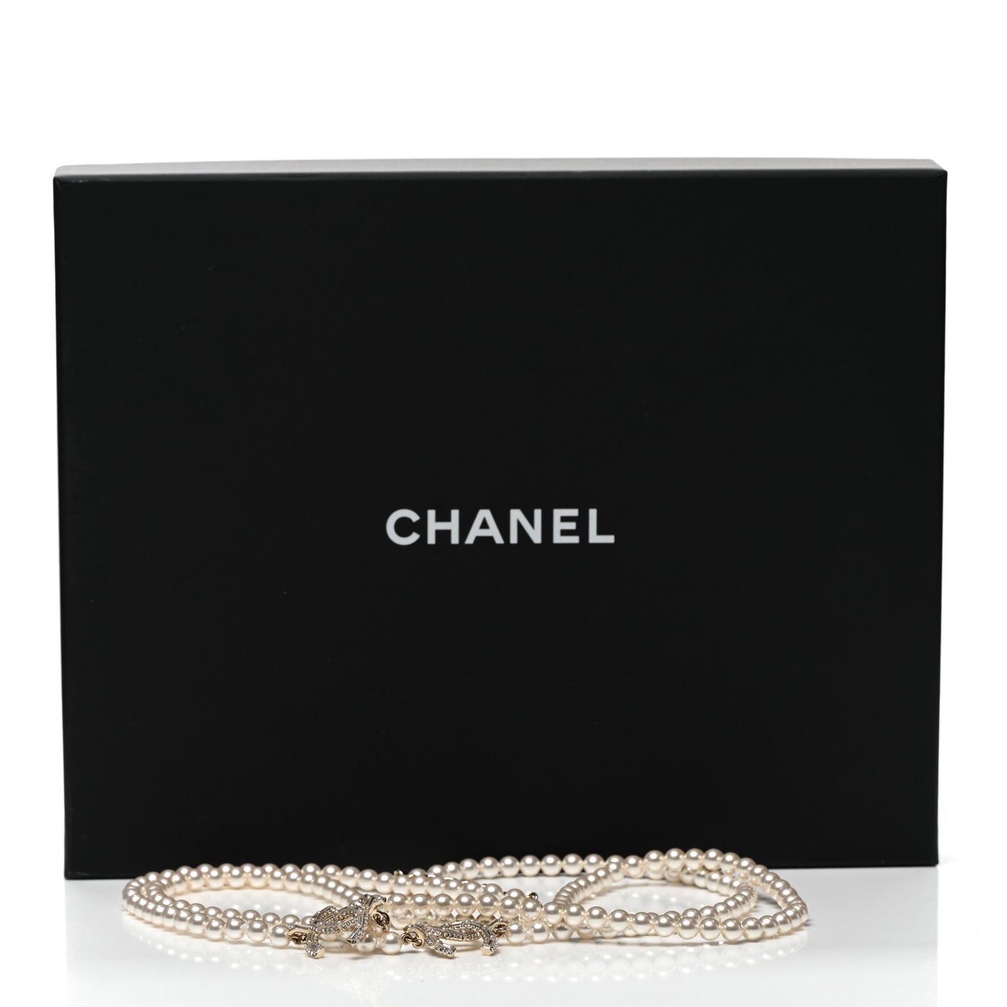 Pearl Baguette Crystal CC Long Necklace Gold