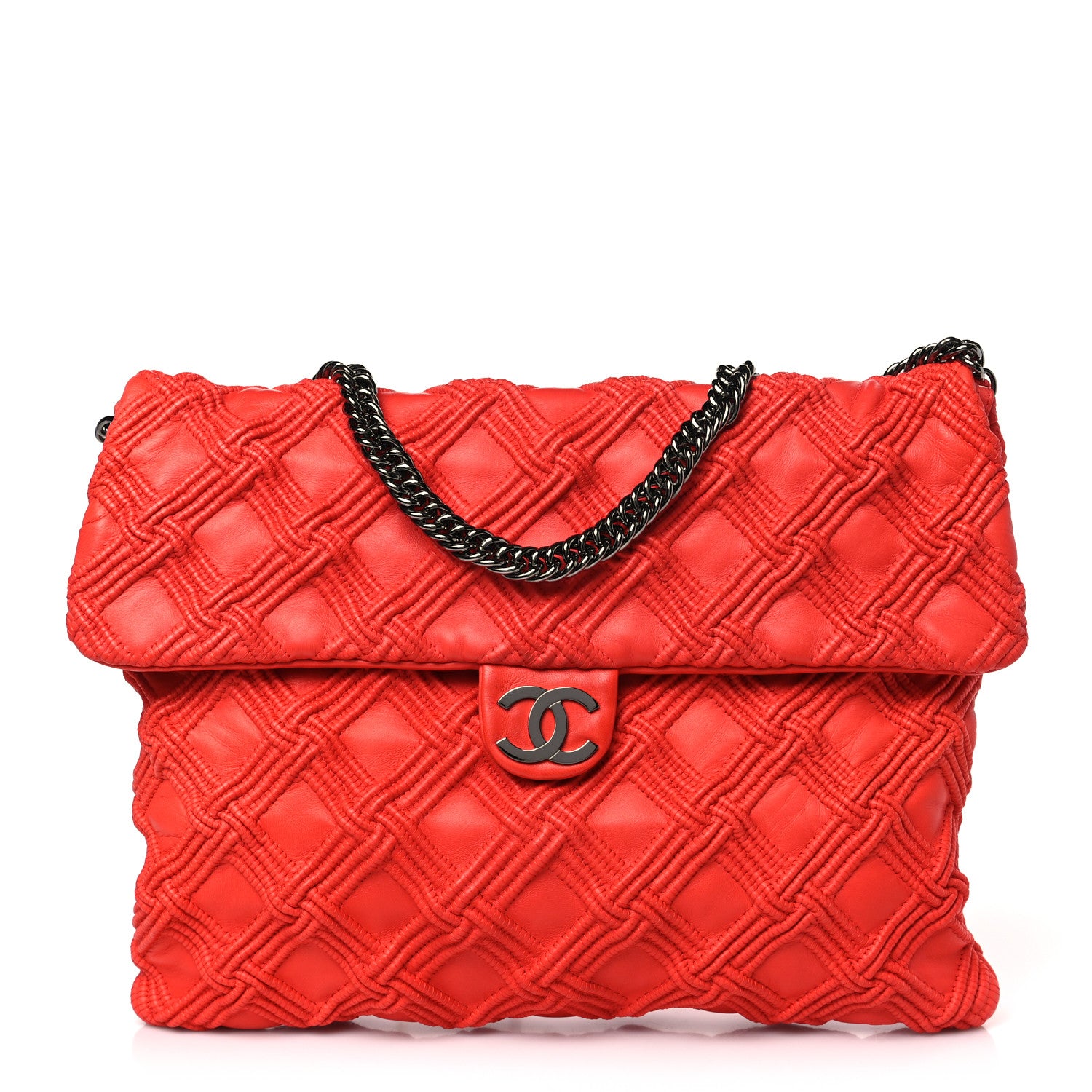 Chanel Lambskin Stitched Large Walk Of Fame Flap Red 1 of 8