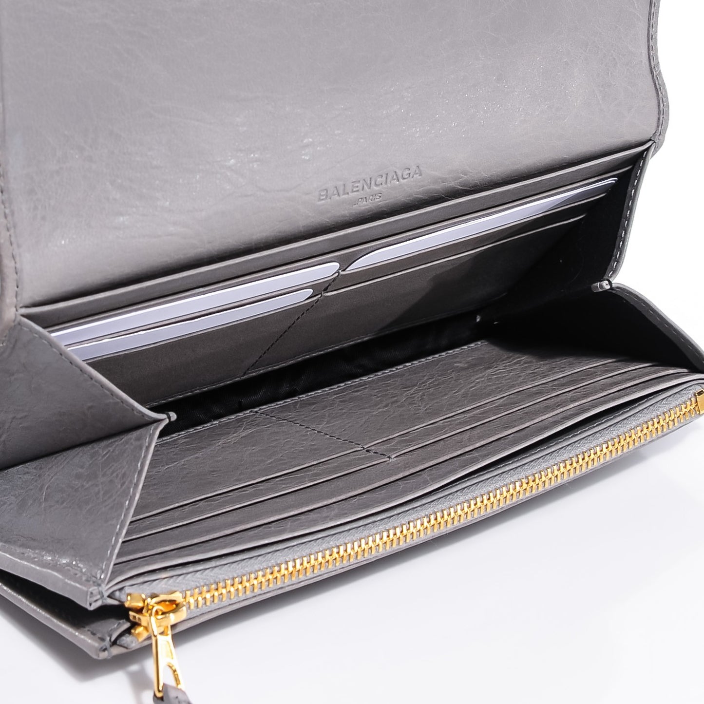 Agneau Giant 12 Gold Hardware Money Wallet Gris Pyrite