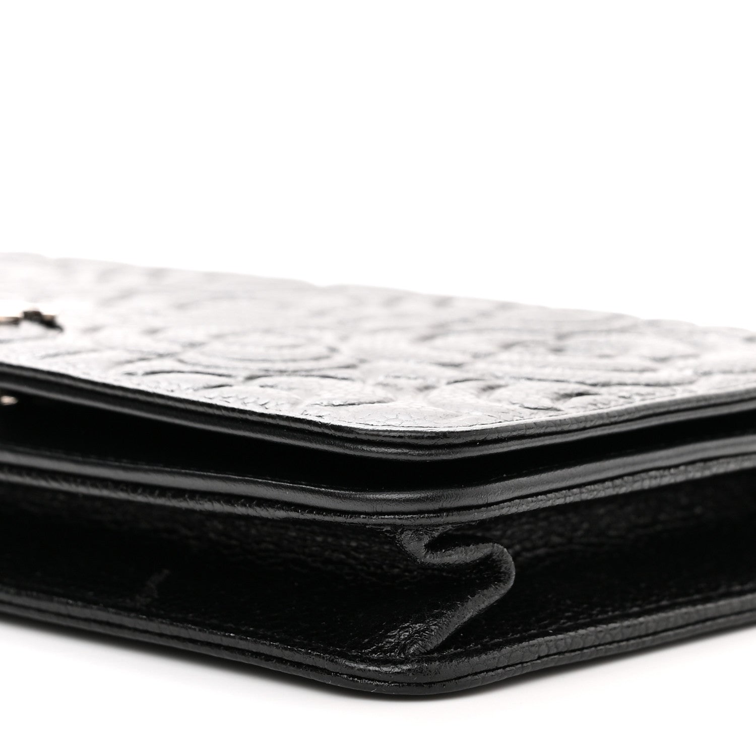 Chanel Caviar Camellia Embossed Wallet On Chain WOC Black 12 of 13