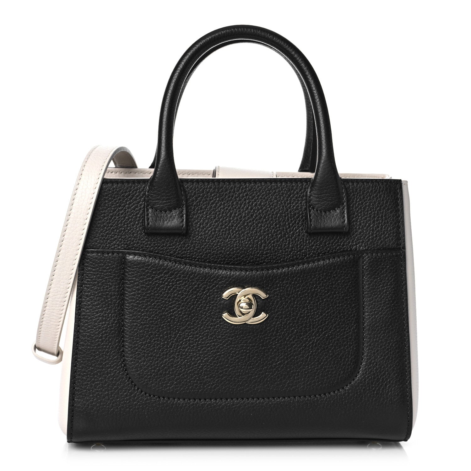 Chanel Grained Calfskin Mini Bi-Color Neo Executive Shopper Tote Black Beige 1 of 9