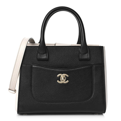 Chanel Grained Calfskin Mini Bi-Color Neo Executive Shopper Tote Black Beige 1 of 9