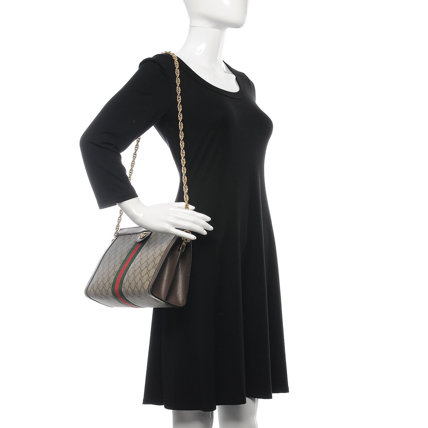 GG Supreme Monogram Web Medium Ophidia Chain Shoulder Bag Brown
