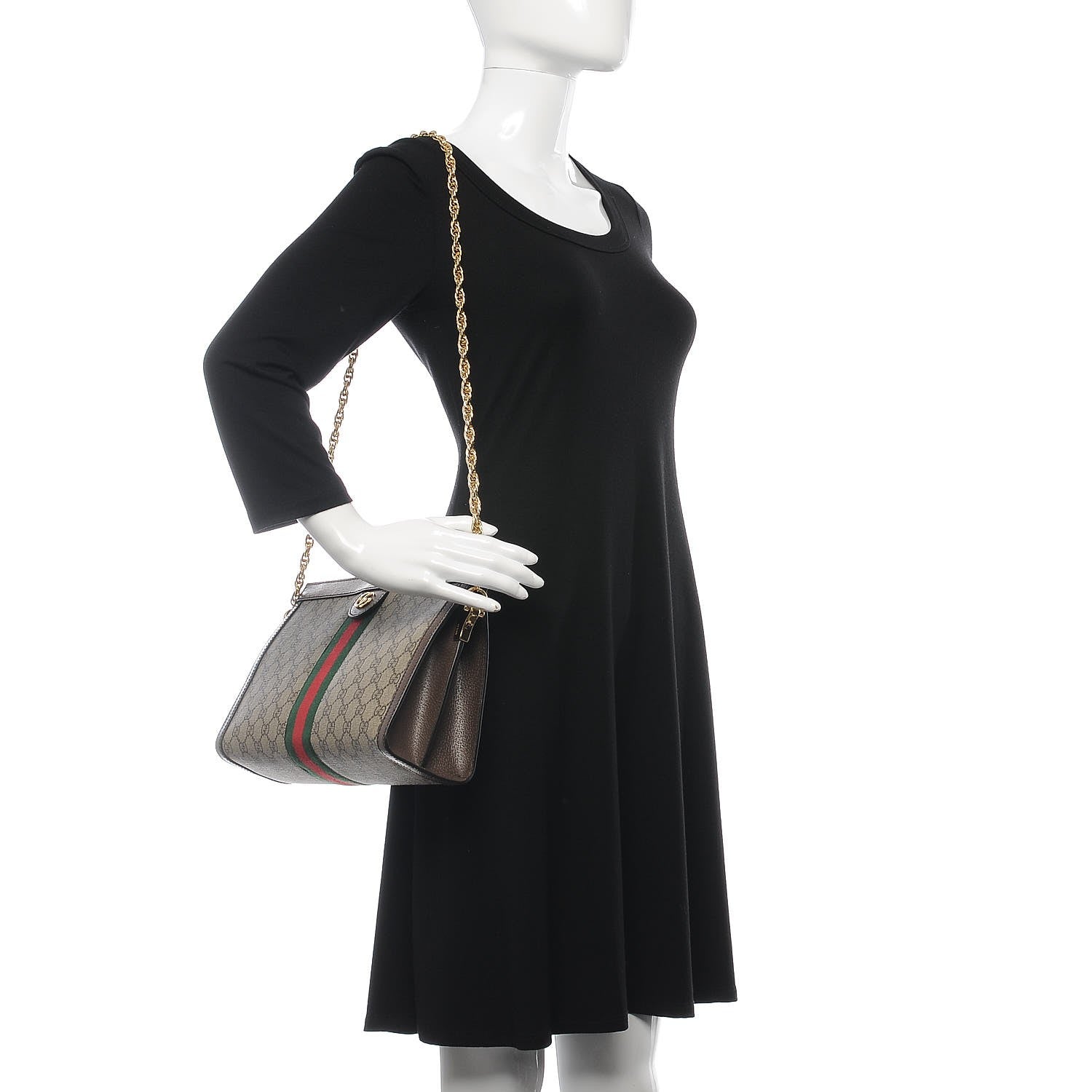Gucci GG Supreme Monogram Web Medium Ophidia Chain Shoulder Bag Brown 2 of 7