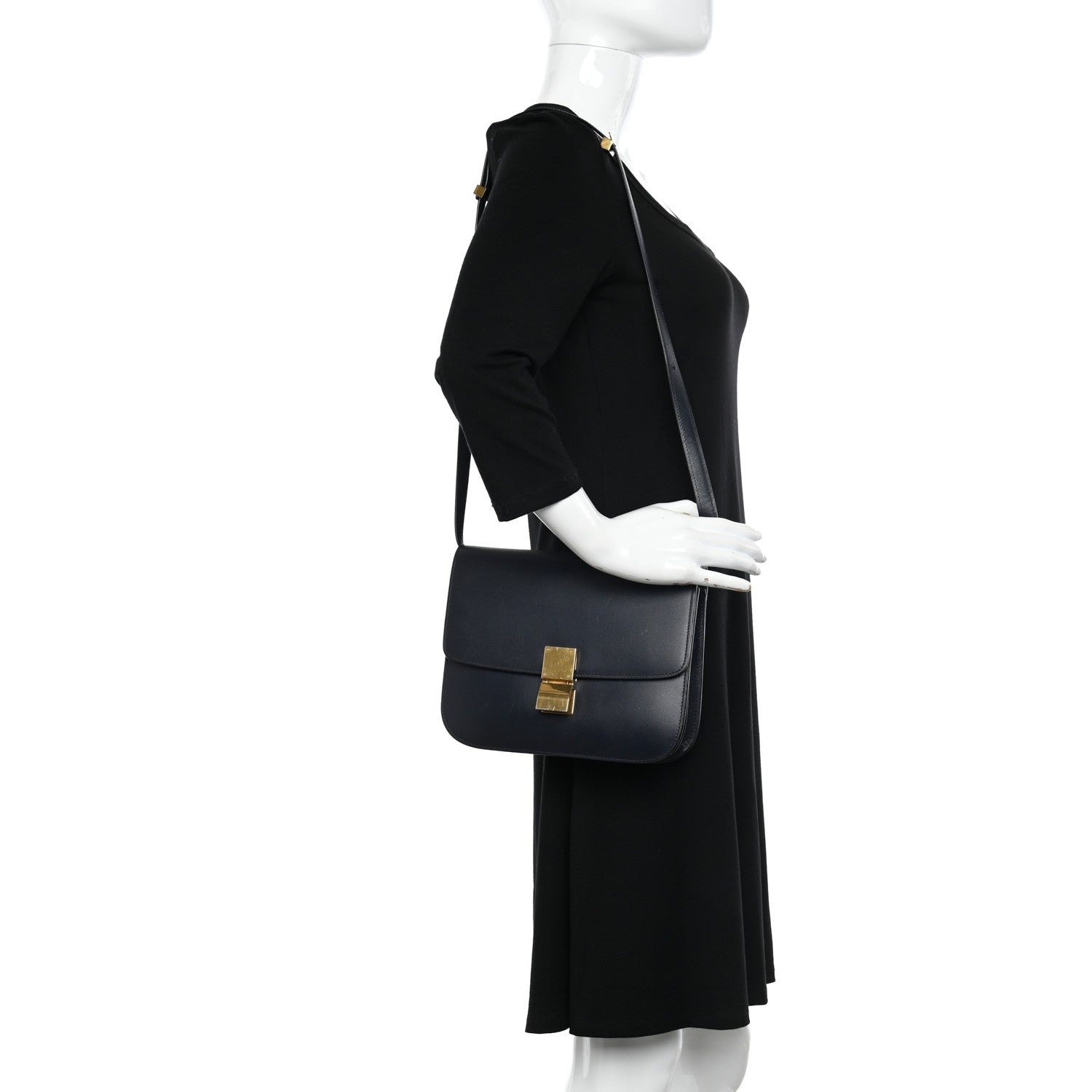 Celine Box Calfskin Medium Classic Box Flap Bag Navy 2 of 14