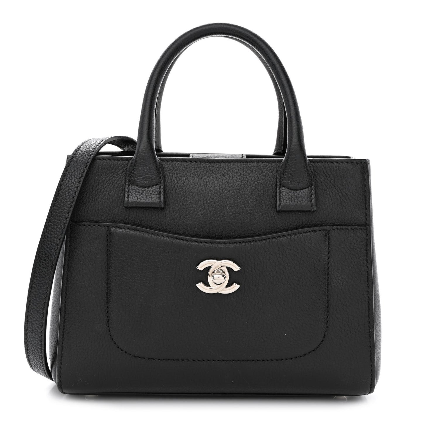 Grained Calfskin Mini Neo Executive Shopper Tote Black