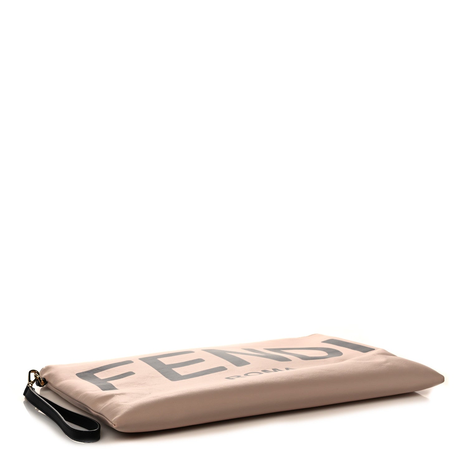 Fendi Vitello Fluffy Grace Logo Embossed Large Flat Pouch Rosa Quarzo Black 4 of 11