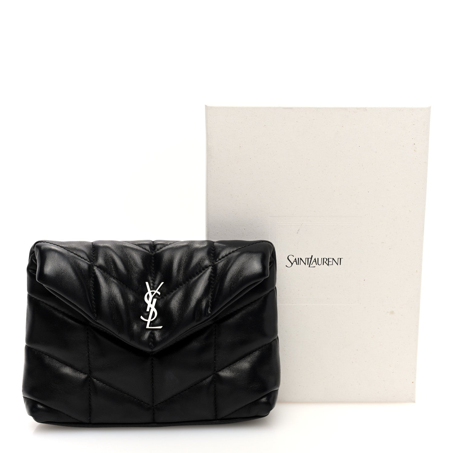 Saint Laurent Lambskin Monogram Loulou Puffer Pouch Clutch Black 12 of 12