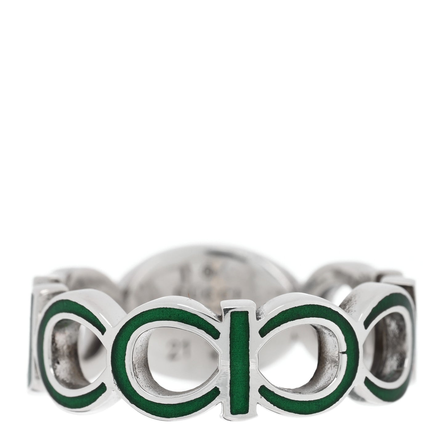 Sterling Silver Enamel Interlocking G Logo Ring 61 9.5 Green