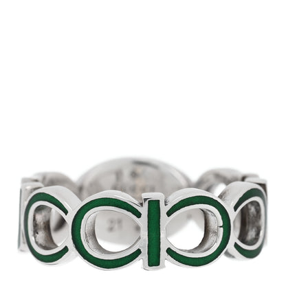 Gucci Sterling Silver Enamel Interlocking G Logo Ring 61 9.5 Green 1 of 5
