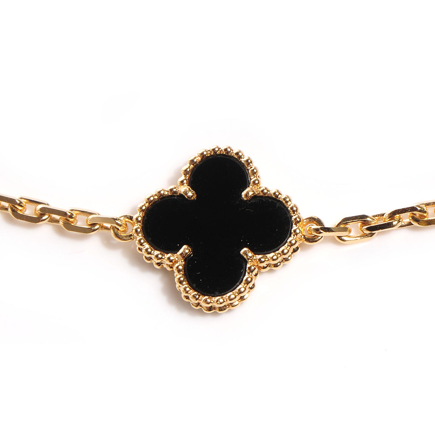 18K Yellow Gold Black Onyx 20 Motifs Vintage Alhambra Necklace