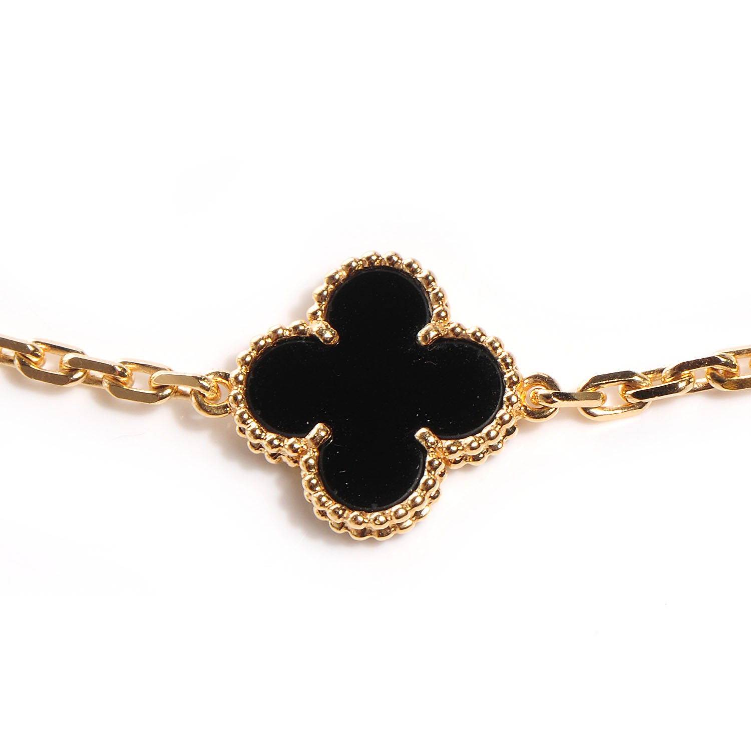 Van Cleef & Arpels 18K Yellow Gold Black Onyx 20 Motifs Vintage Alhambra Necklace 3 of 7
