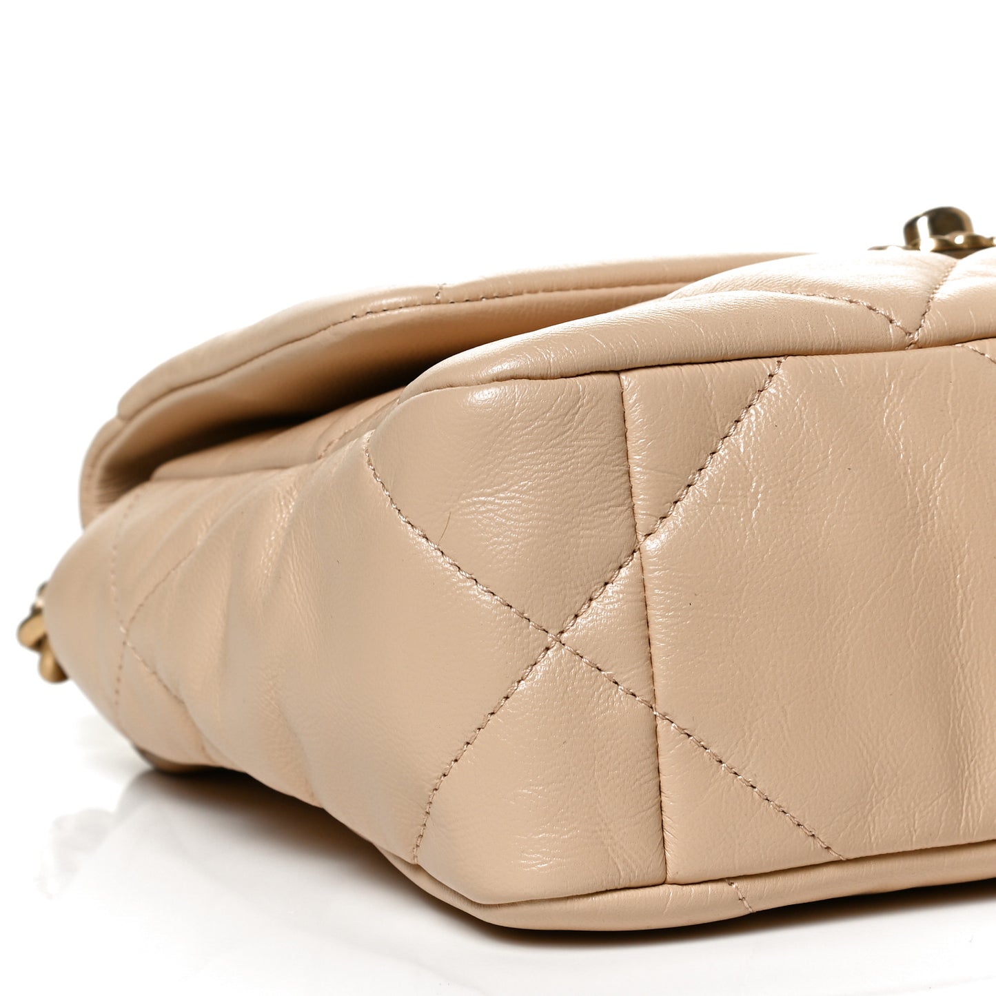Shiny Goatskin Quilted Medium Chanel 19 Flap Beige