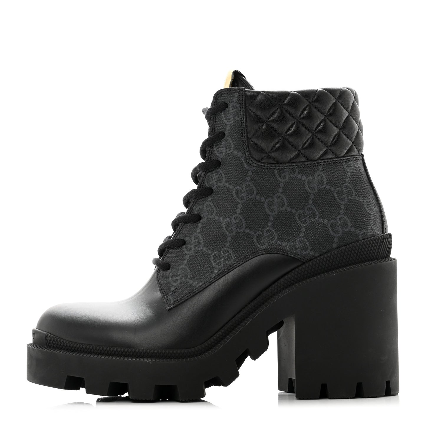 Apollo Calfskin GG Supreme Nappa Samoa Quilted Lace Up Ankle Boots 36 Black