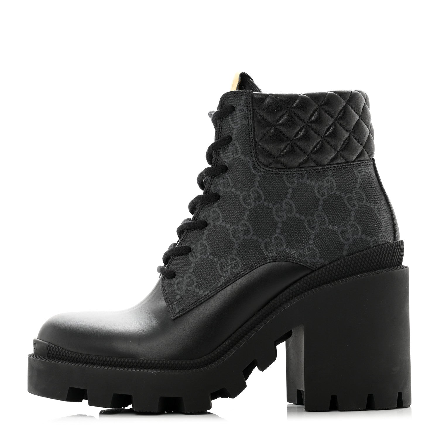 Gucci Apollo Calfskin GG Supreme Nappa Samoa Quilted Lace Up Ankle Boots 36 Black 1 of 9