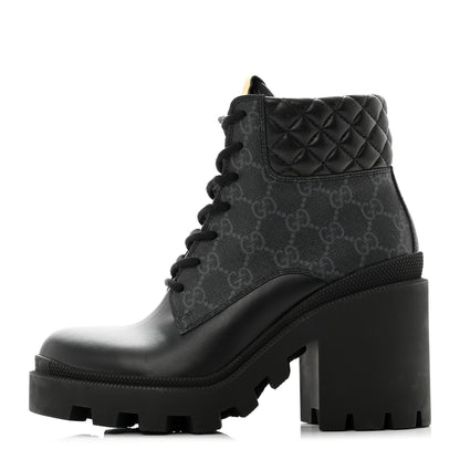 Gucci Apollo Calfskin GG Supreme Nappa Samoa Quilted Lace Up Ankle Boots 36 Black 1 of 9