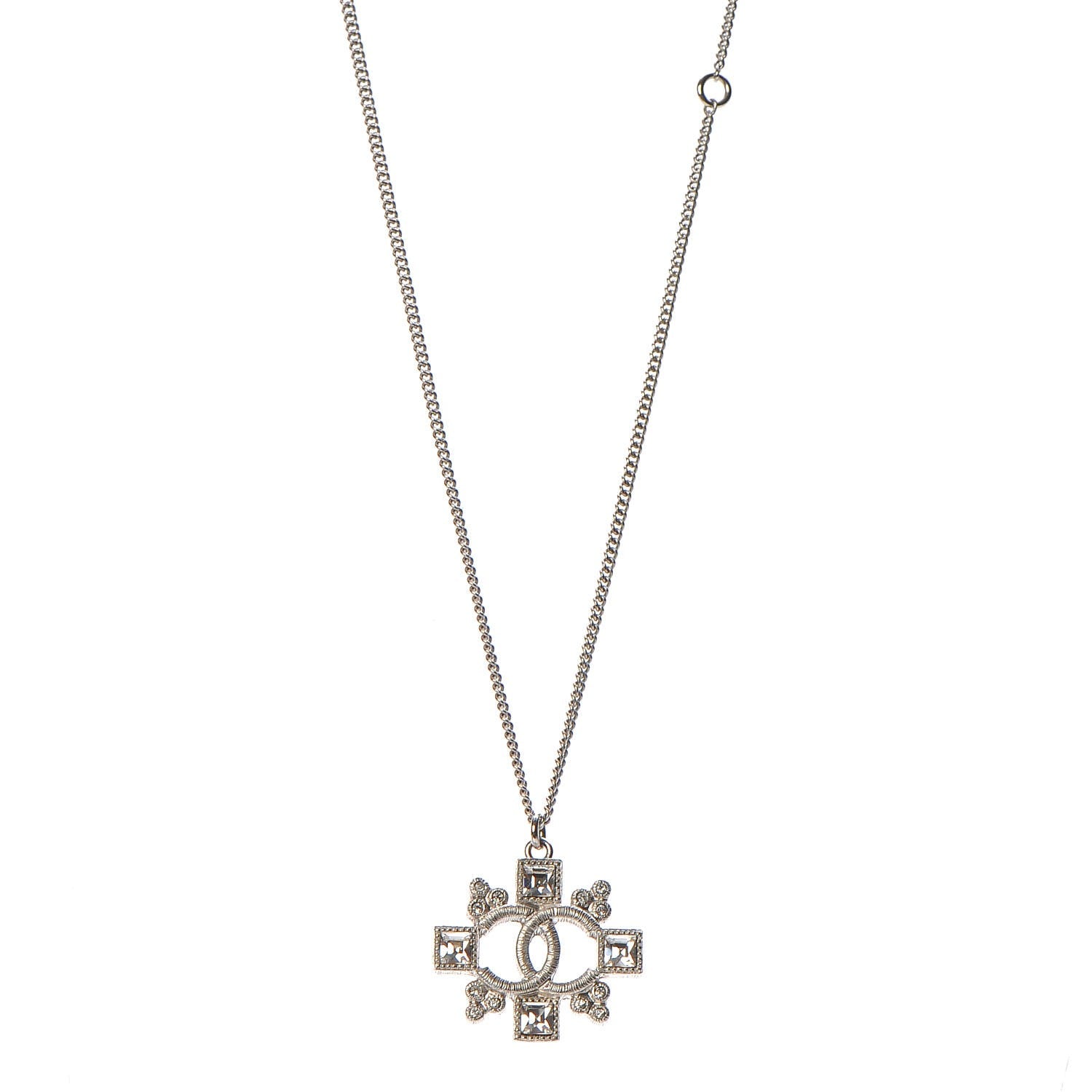 Chanel Crystal CC Necklace Silver 1 of 5
