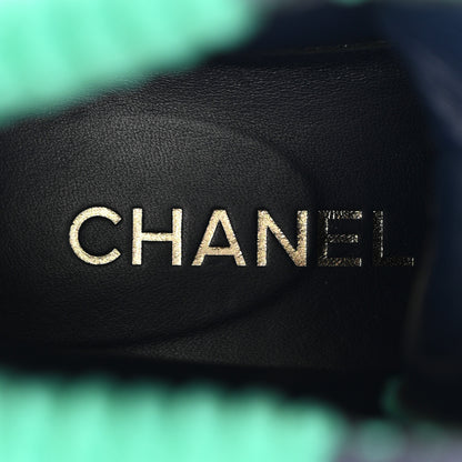 Chanel Suede Calfskin Velvet Quilted CC Combat Boots 39 Navy Green Black 8 of 10