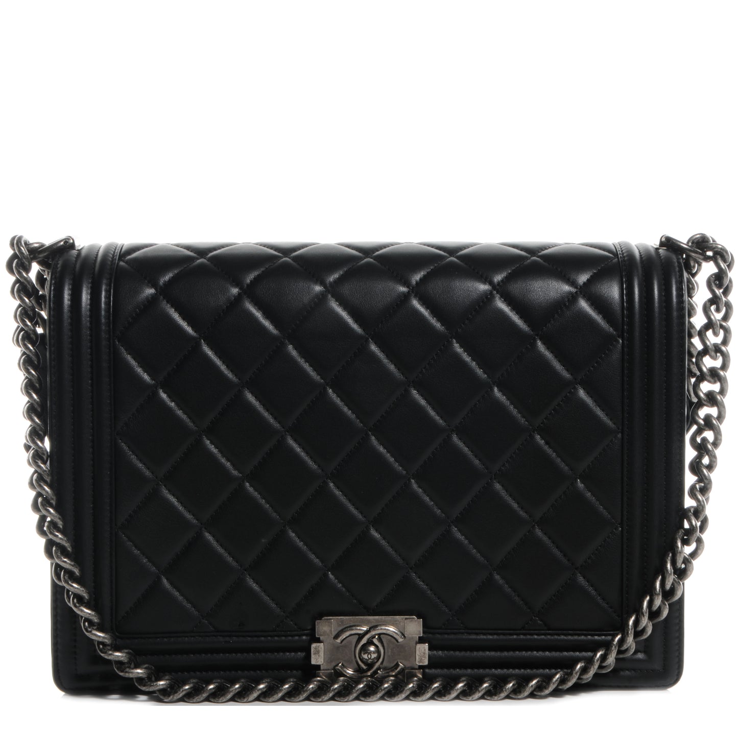 Lambskin Quilted Large Boy Flap Black