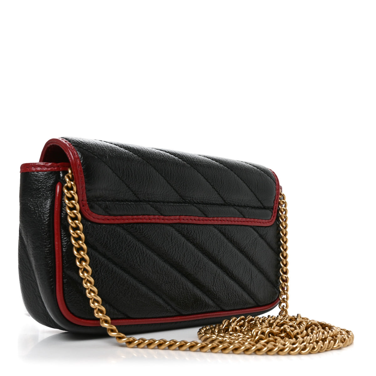 Gucci Vintage Effect Calfskin Matelasse Diagonal Super Mini Torchon GG Marmont Shoulder Bag Black Romantic Cherry 3 of 10