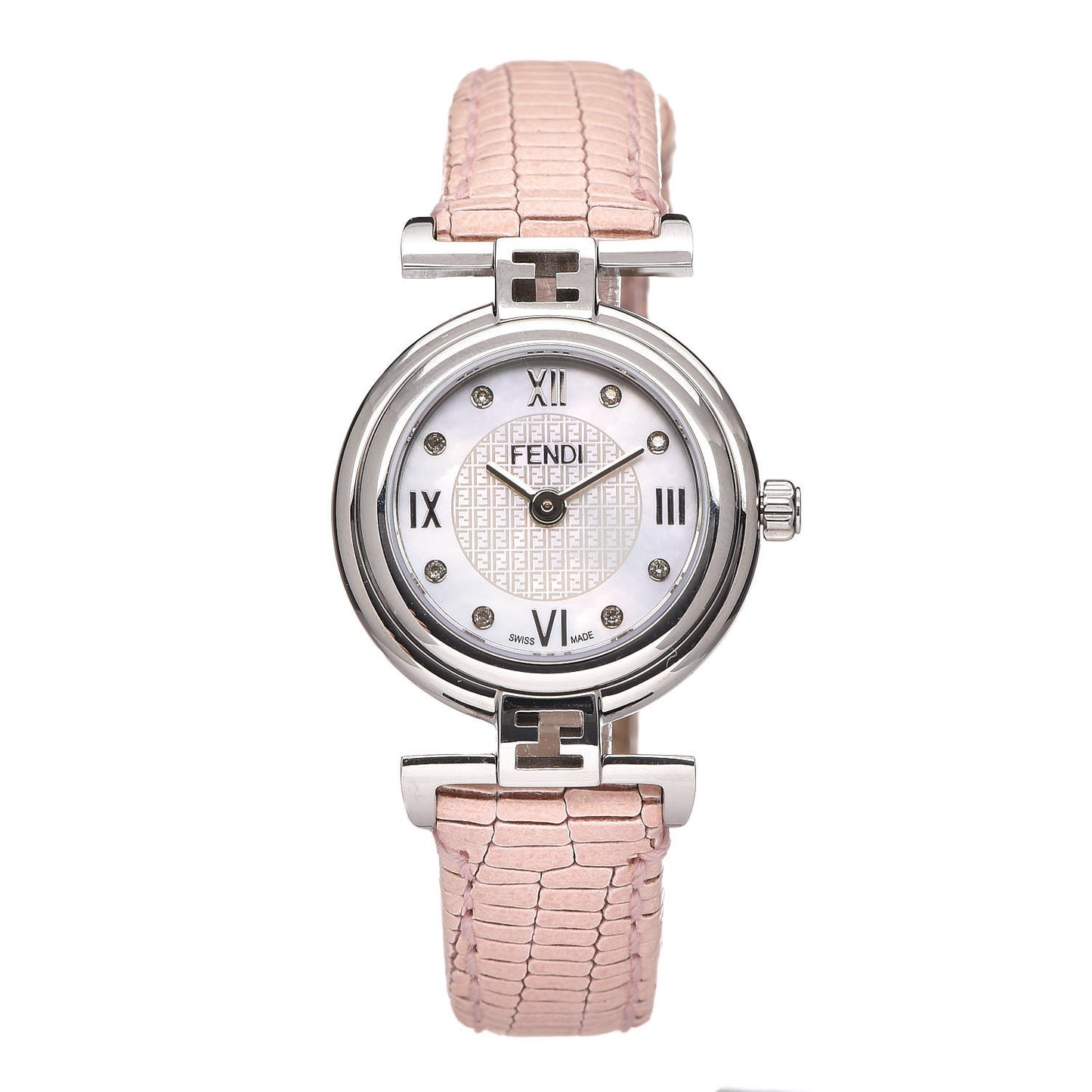 Stainless Steel Calfskin Diamond Pink Mother of Pearl 23mm Moda Quartz Watch