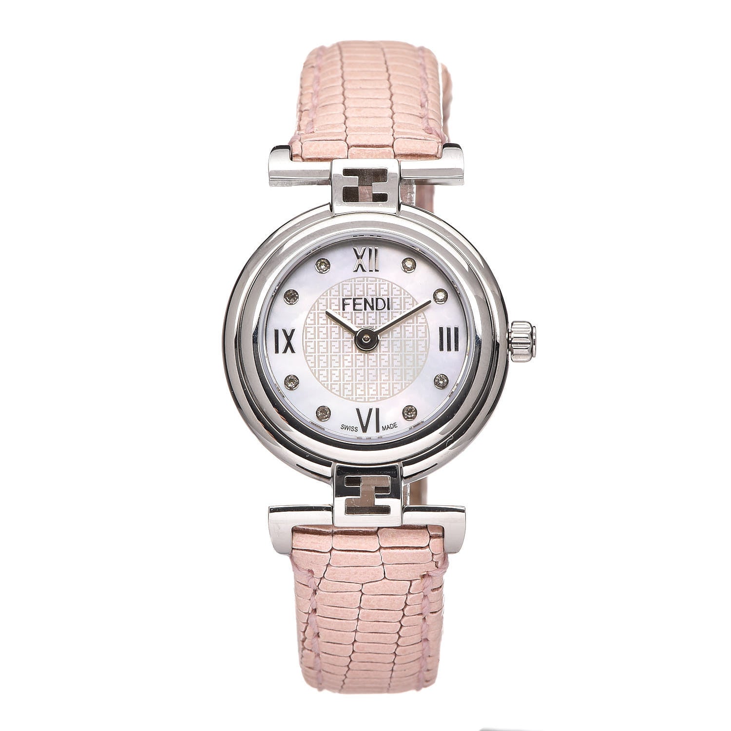 Fendi Stainless Steel Calfskin Diamond Pink Mother of Pearl 23mm Moda Quartz Watch 1 of 10