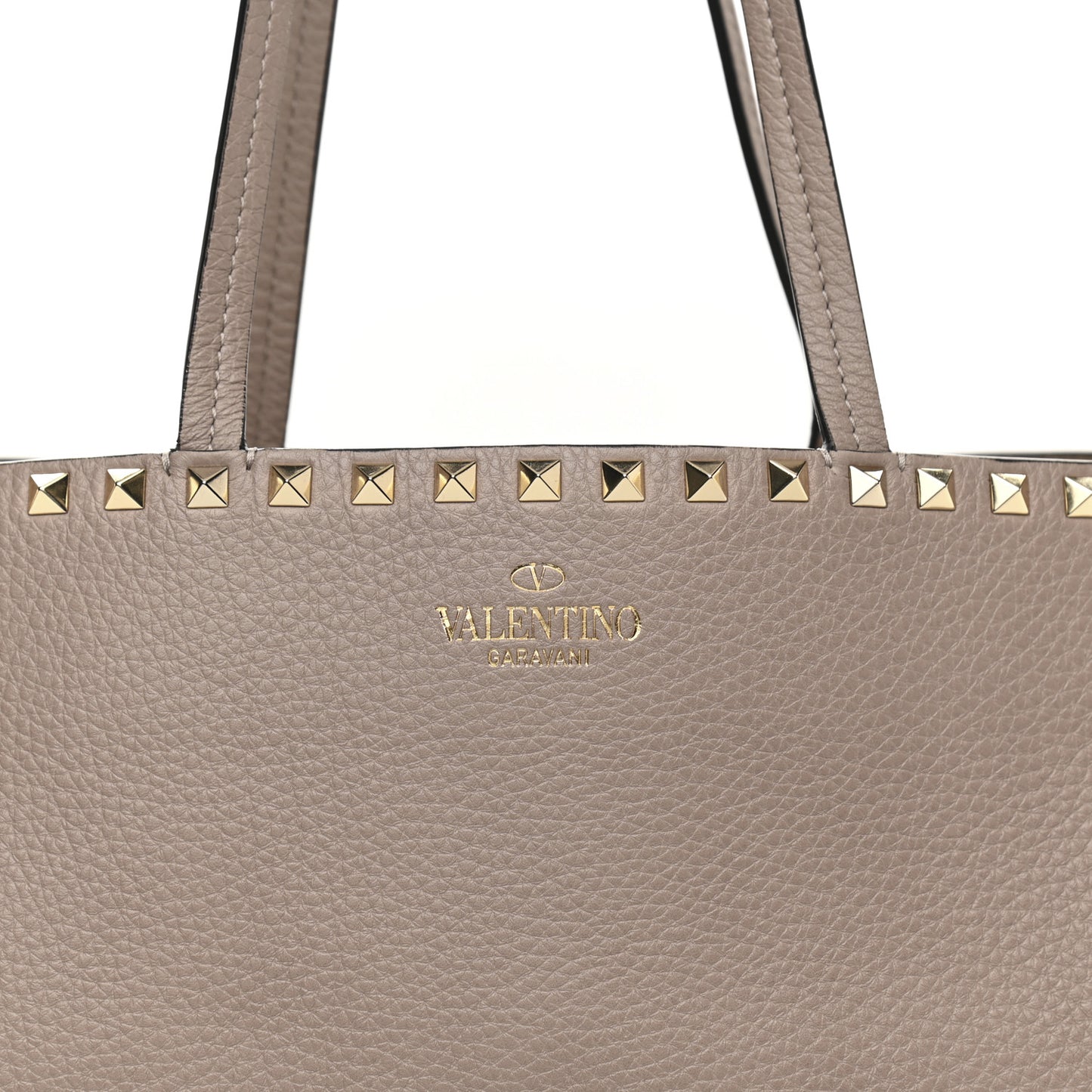 Grained Calfskin Rockstud Shoulder Tote Poudre