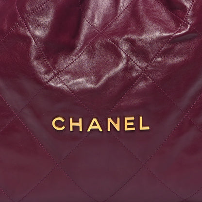Chanel Shiny Calfskin Quilted Chanel 22 Drawstring Bag Dark Purple 9 of 11