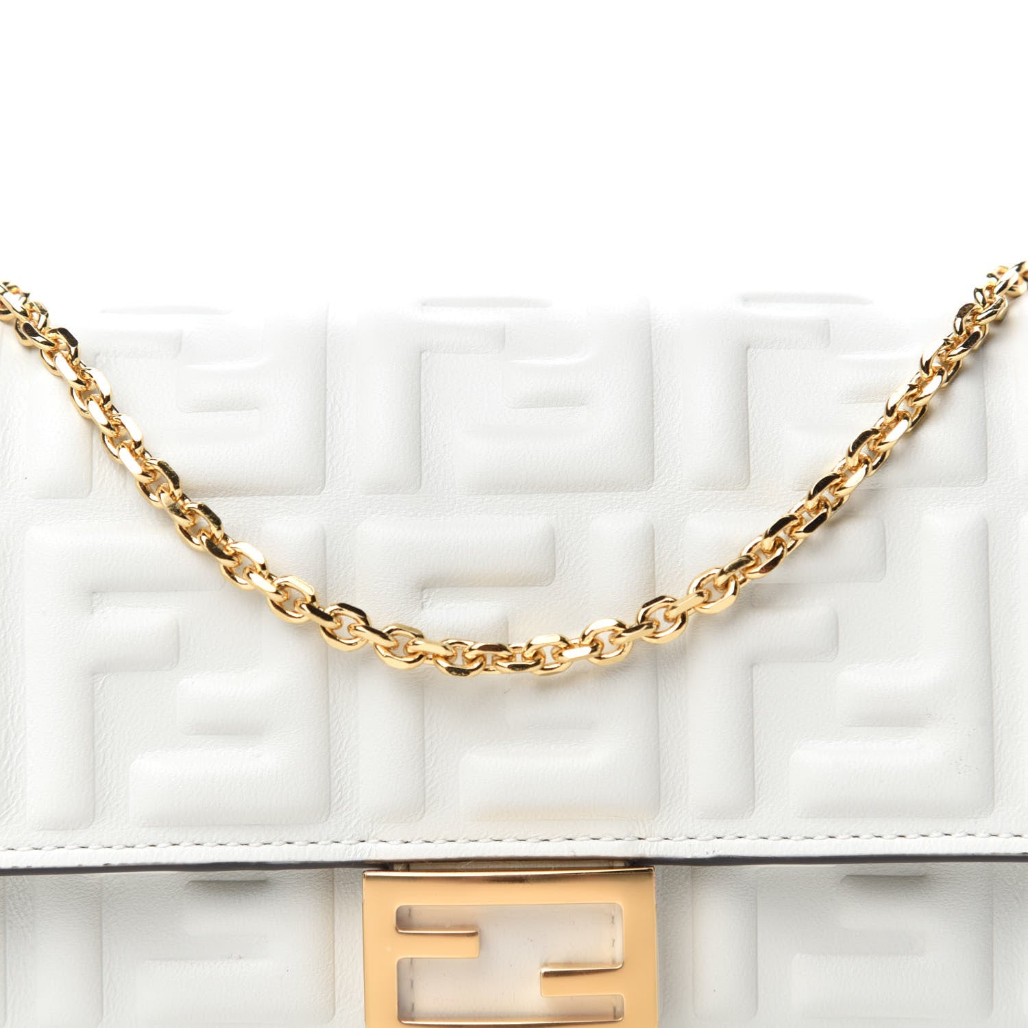 Fendi Nappa Matisse FF Embossed Continental Wallet On Chain White 10 of 11