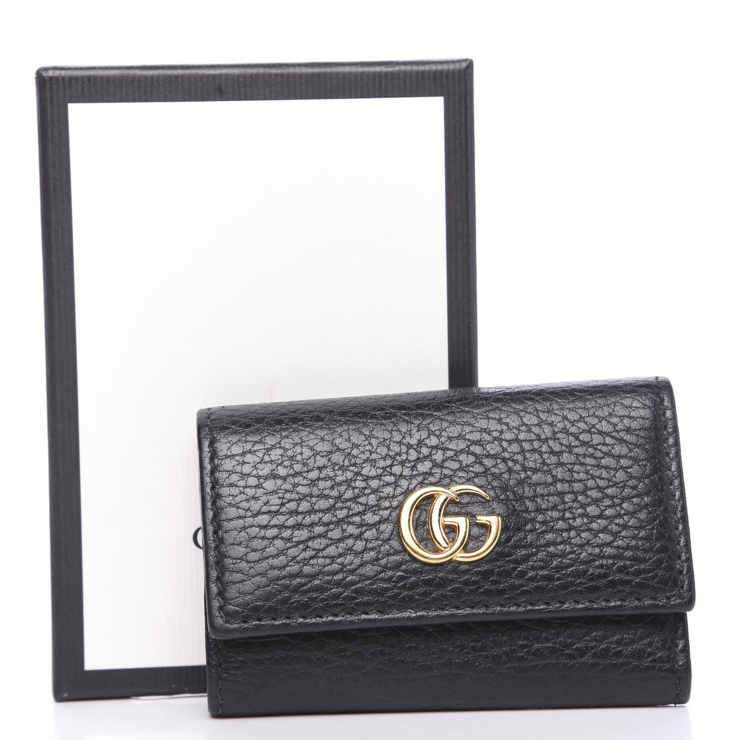 Pebbled Calfskin GG Marmont 6 Key Holder Black