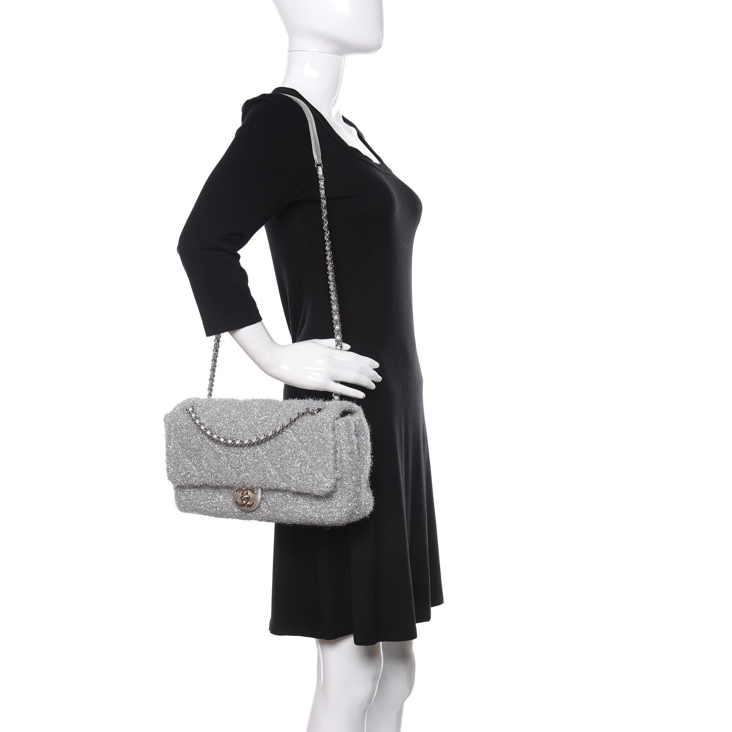 Chanel Lurex Knit Large Pluto Glitter Flap Silver 2 of 10