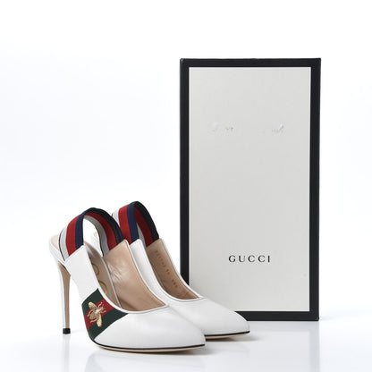 Gucci Malaga Kid Web Sylvie High Heel Slingback Pumps 36 White 13 of 13