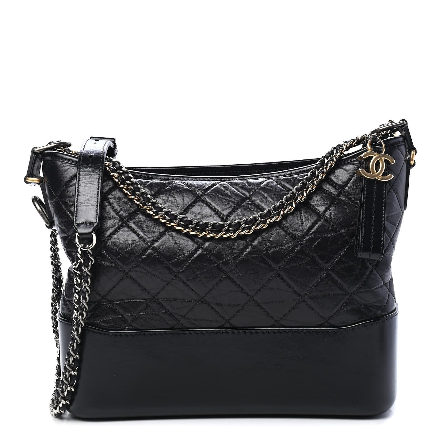 Aged Calfskin Quilted Medium Gabrielle Hobo Black