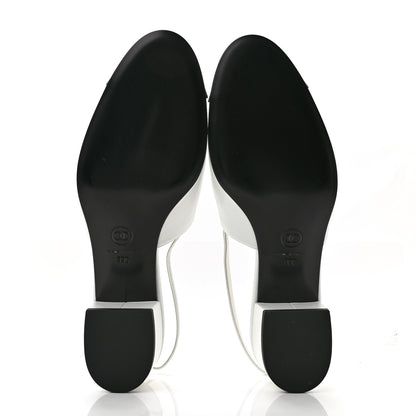Chanel Goatskin Grosgrain Cap Toe CC Slingback Pumps 39 Black 6 of 10