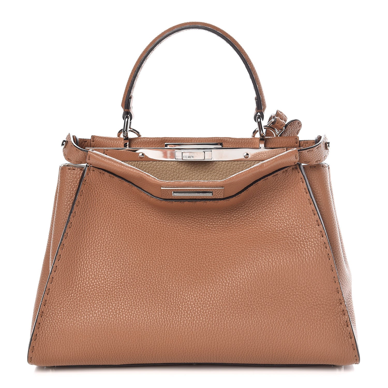 Fendi Cuoio Romano Selleria Bi-Color Medium Peekaboo Iconic Satchel Mou Deserto 1 of 8