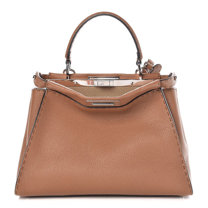 Fendi Cuoio Romano Selleria Bi-Color Medium Peekaboo Iconic Satchel Mou Deserto 1 of 8